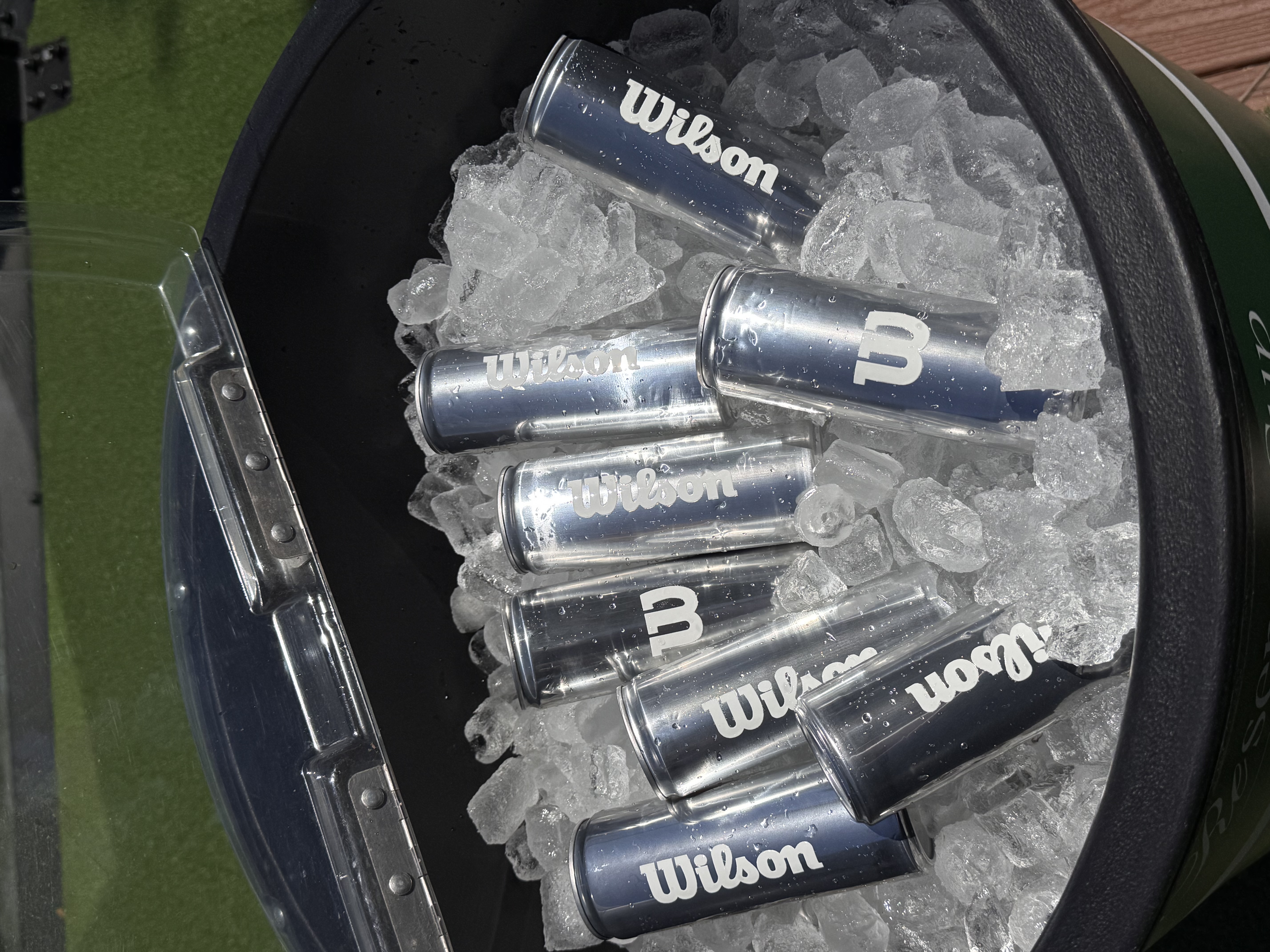 Wilson Tennis custom logo aluminum canned water — personalized branded event water